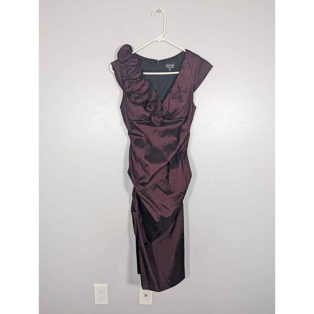 Xscape Dress 4 Rouched Maroon Cocktail Formal Vamp Rosette